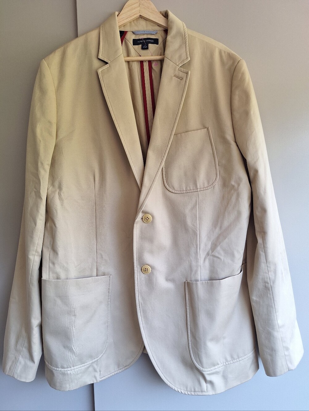 Tommy Hilfiger Mens Beige Cotton Blazer Sport Coat Jacket Prep Size US 36R EU 46